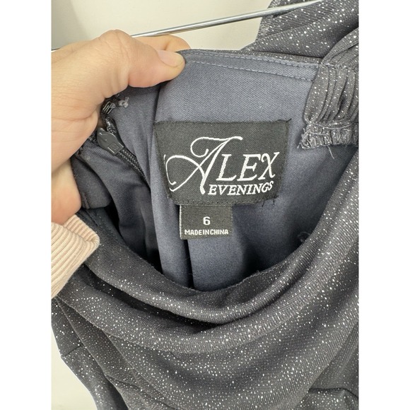 Alex Evenings Glitter Mesh Cowl Neck Cold Shoulder Maxi Dress Women 6 Grey - Picture 3 of 10